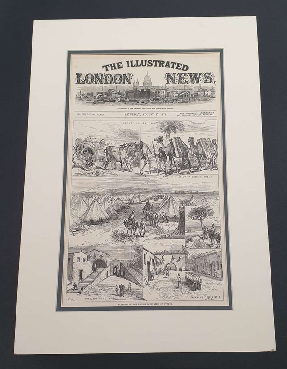 THE LONDON ILLUSTRATED BRITISH OCCUPATION OF CYPRUS FAMAGUSTA 1878 PRE FRAMED POSTER PAGE