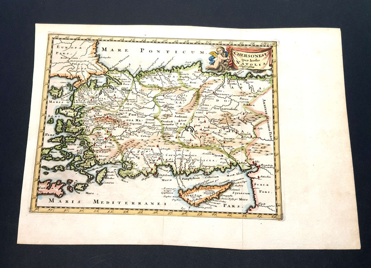 ANTIQUE MAP OF CYPRUS & TURKEY IN ASSIA MINOR 1697 BY CLUVER