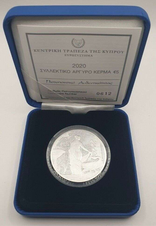 CYPRUS 2020 SILVER PROOF 5 EURO “ LEDA AND THE SWAN ” ANCIENT MOSAIC ART IN BOX + COA