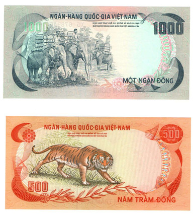 旧 ベトナム 1972年　10枚 C.339 VIETNAM 1972 1000 and 500 DONG UNC BANKNOTES p33 p34