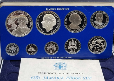 JAMAICA SILVER PROOF COIN YEAR SET 1976 BY FRANKLIN MINT