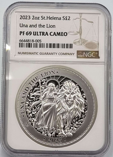 UNA AND LION 2023 2 OZ SILVER PROOF COIN NGC PF69 UCAM