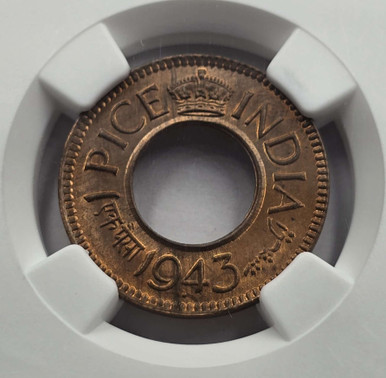 BRITISH INDIA 1 PICE COIN 1943 B KGV NGC MS65RB