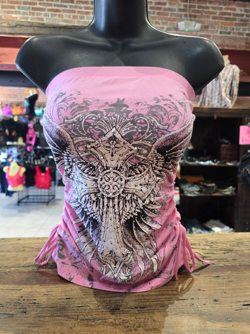 Cross and Wings Tube Top ' Pink'