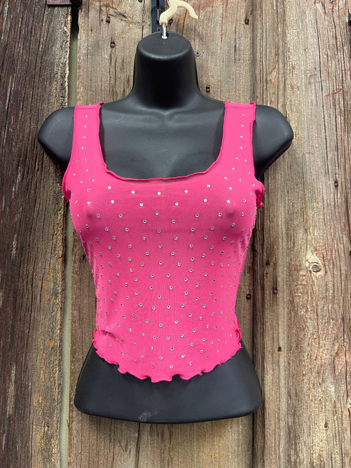 Sleeveless Sheer Mesh Rhinestone crop top -PINK