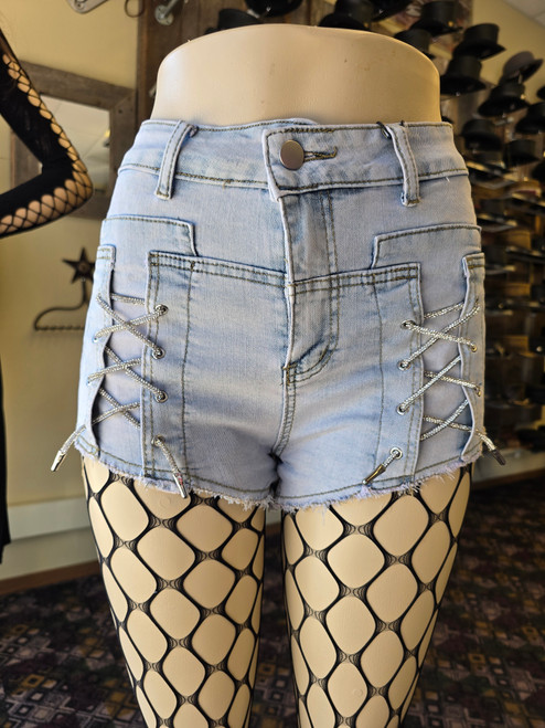 Frayed Edge Denim Shorts W/ Bling Laces 