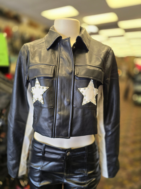 Faux Leather Cropped Star Jacket