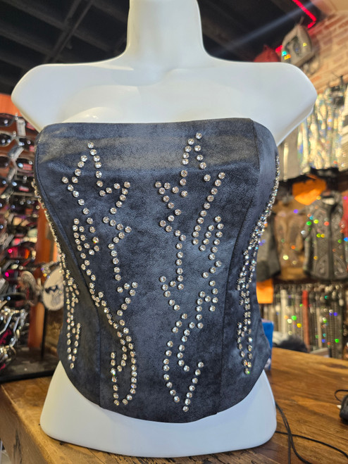 Faux Leather Corset Top with Rhinestones 
