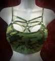 Green, camo, spider bra, adjustable straps, removable pads