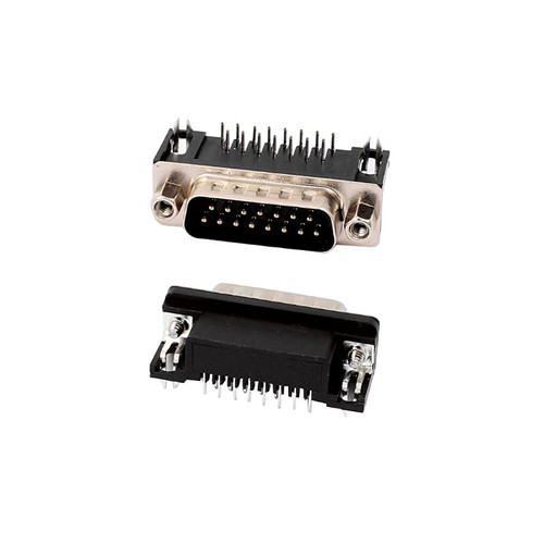 DS1037-15MNCKT74-0CC - 15Pin Male DB15 D-Sub Connector Right Angle
