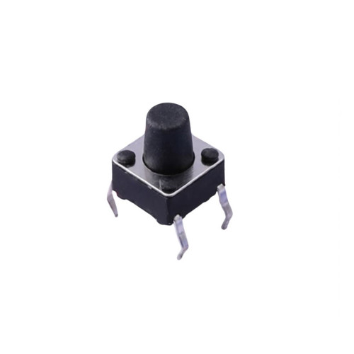 TS6675CJ 4 Pin SPST Tactile Switch with Lamp, PCPin, 6.0mm x 6.0mm x 7.5mm featuring a round black button actuator