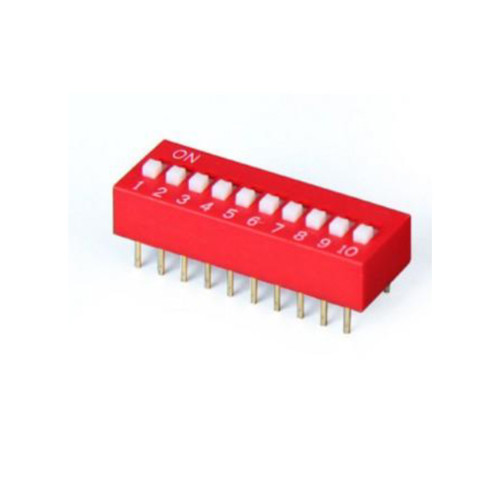 DS- 010R DIP Switch 10 Position Brass Terminal with Gold Plating, 100mA 50VDC  Red color