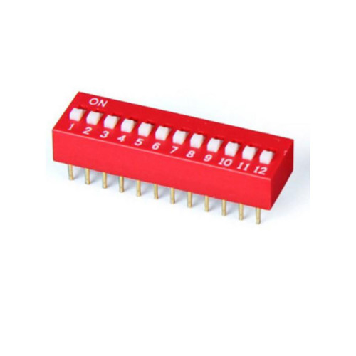 DS- 12R DIP Switch 10 Position Brass Terminal with Gold Plating, 100mA 50VDC  Red color