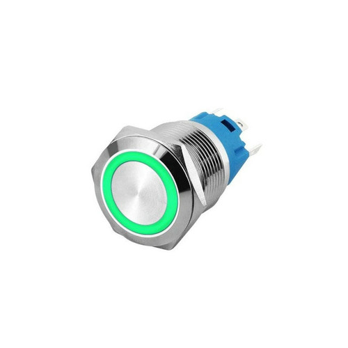 LAS3-19F-W11EM/S-G - Waterproof 19mm Metal Push Button Switch Momentary Ring LED Green 5 Pin