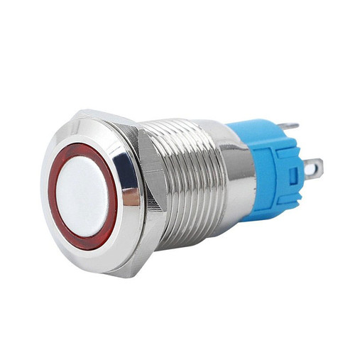 LAS3-19F-11EM/S-R - 19mm Metal Push Button Switch Anti-Vandal Momentary Ring LED Red 5 Pin