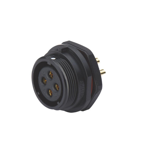 3 Pin SP21 Female IP68 Waterproof Solder Black Cable Connector With Rear Nut Mount, Evelta