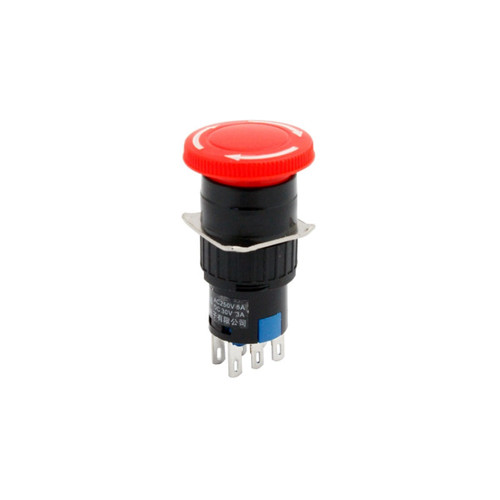 A16-22SR - Emergency Switch DPDT 6Pin 16mm Red Button, Emergency Stop Push Switch