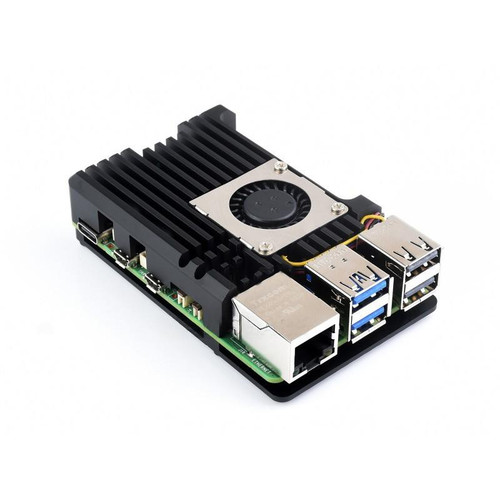 26411 - Aluminium Alloy Case (H) for Raspberry Pi 5, With Temperature-Controlled Blower Fan - Waveshare