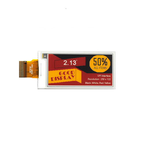 GDEY0213F51 2.13 inch E-Ink Screen E-Paper Display, showcasing black, white, yellow, and red colors.