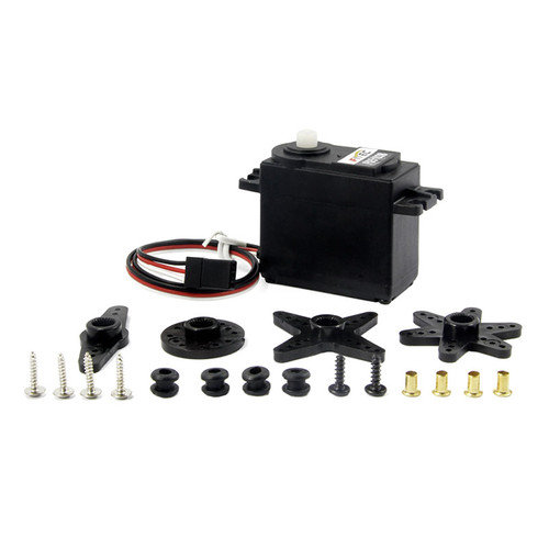 FS5103B 6V 3.2kg.cm 180° Analog Servo Motor – high torque, durable POM gears, ball bearings, and precise 180° rotation, ideal for robotics and RC models.