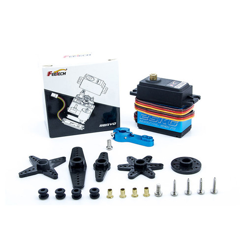 FT7125M 7.4V 25KG 180° Steel Gear Servo Motor with durable steel gears, ball bearings, and aluminum case for high-performance robotics and automation.