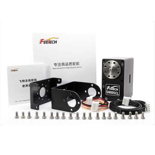 SM-85CL 12V 85kg RS485 Serial Bus Servo Motor with aluminum alloy shell, coreless motor, and steel gearbox.