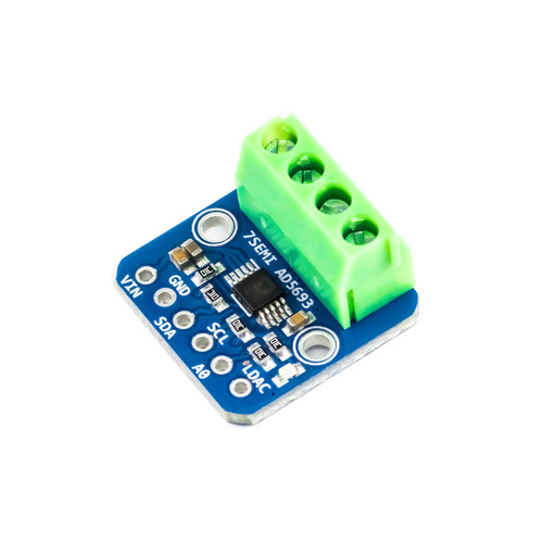 7Semi AD5693R 16-Bit I2C DAC Breakout Board featuring a temperature-compensated 2.5V internal reference and selectable output ranges, designed for high-precision applications with 3.3V or 5V logic compatibility.