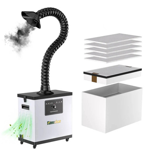 Fumeclear FC 1001A fume extractor for chemical labs 3D printing nail salons and soldering with three stage filtration and dual fume hoods