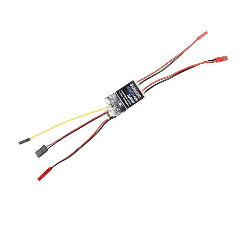 Two-way bidirectional brushed 5Ax2 PRO dual-channel ESC for 2-6S LiPo, independent left-right motor speed controller for RC tank and speed-difference boat, showing PCB and motor leads