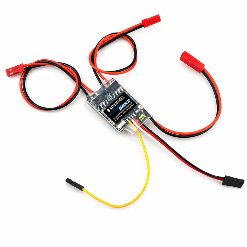 5Ax2 dual-way bidirectional brushed ESC for 2-3S LiPo with 5V 500mA BEC, dual-channel speed controller for RC tank and differential-steering boat, showing PCB and motor leads