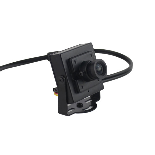 CCTV mini analog security camera 900TVL CMOS with 3.6mm fixed lens, BNC male to AV male connector, and included mounting stand, 42 x 42mm compact surveillance camera for DVR, TV, and monitor connection in PAL and NTSC systems