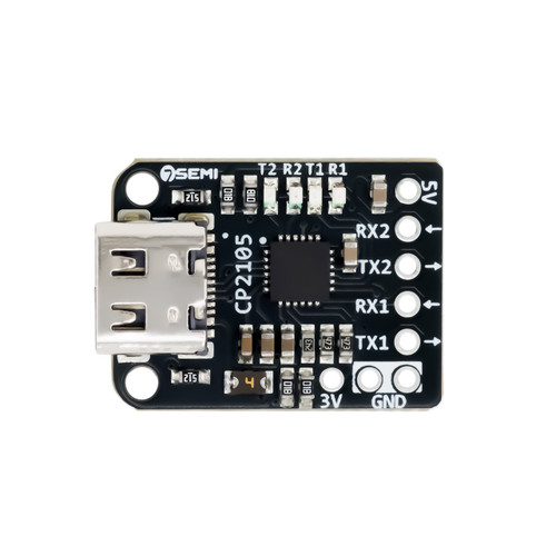 7Semi CP2105 dual USB to UART converter module with two independent serial ports for embedded development and debugging