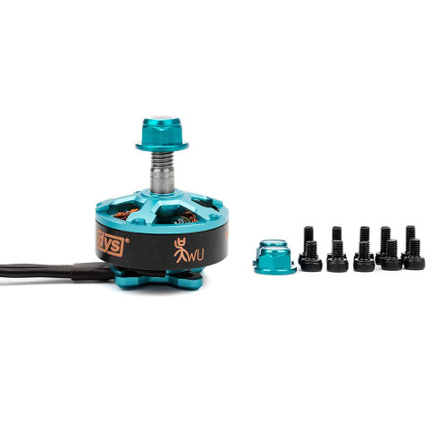 DYS WU 2206 2400KV CW brushless motor for FPV racing drone and multirotor, 27.7mm diameter 31.15g lightweight motor with 16 x 16mm mounting bracket, 3-4S LiPo 523.2W maximum continuous power showing rotor bell, stator winding, and motor base