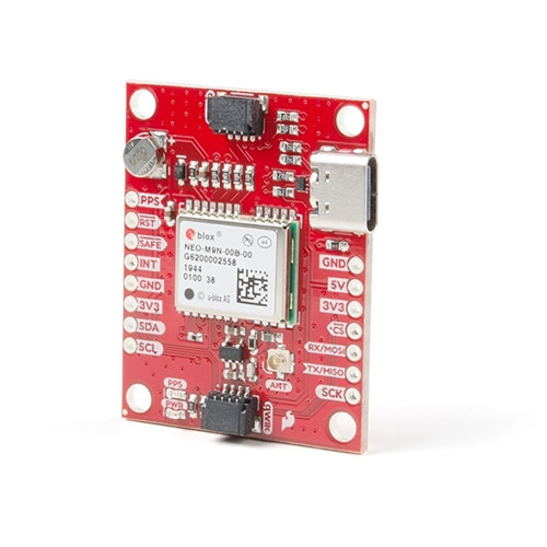 SparkFun NEO-M9N GNSS breakout board with Qwiic I2C connectors, U.FL antenna interface, and multi-constellation satellite positioning