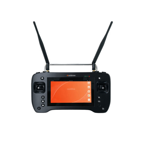 axl OneView professional drone remote controller with 7-inch touchscreen, dual 2.4 GHz antennas, 10 km range, axlDOS, and axlGC software