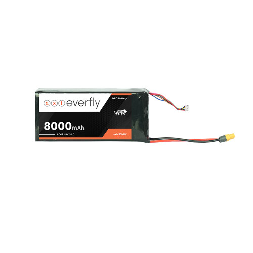 axl everfly 8000 mAh 3S 11.1 V 20C LiPo battery with XT60H and JST-XH connectors for drones, RC vehicles, and robotics