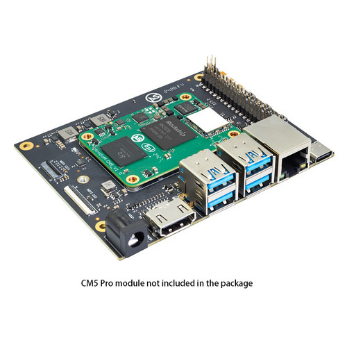 Banana Pi CM5 Pro IO Board showing HDMI, DP, USB 3.0 and Gigabit Ethernet ports