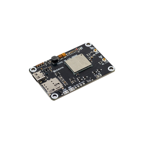 7Semi EG800AK LTE modem board showing Nano SIM slot, U.FL antenna connector and UART pins