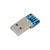 7Semi USB Type-A Male Breakout board showing the VCC, GND, D-, and D+ pins broken out to a 0.1-inch pitch header for easy USB connectivity in electronic projects.
