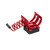 Red aluminum alloy heat sink with 5V cooling fan for 1/10 RC model car, active motor cooling assembly for 540, 550, and 3650 brushed and brushless motors, showing anodised aluminum heat sink body, hard plastic fan housing, and receiver power lead