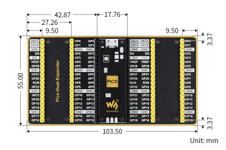 Extension GPIO Pour Raspberry Pi Pico - 1x Connecteur 40PIN Standard + 1x Connecteur Pico 2x20PIN