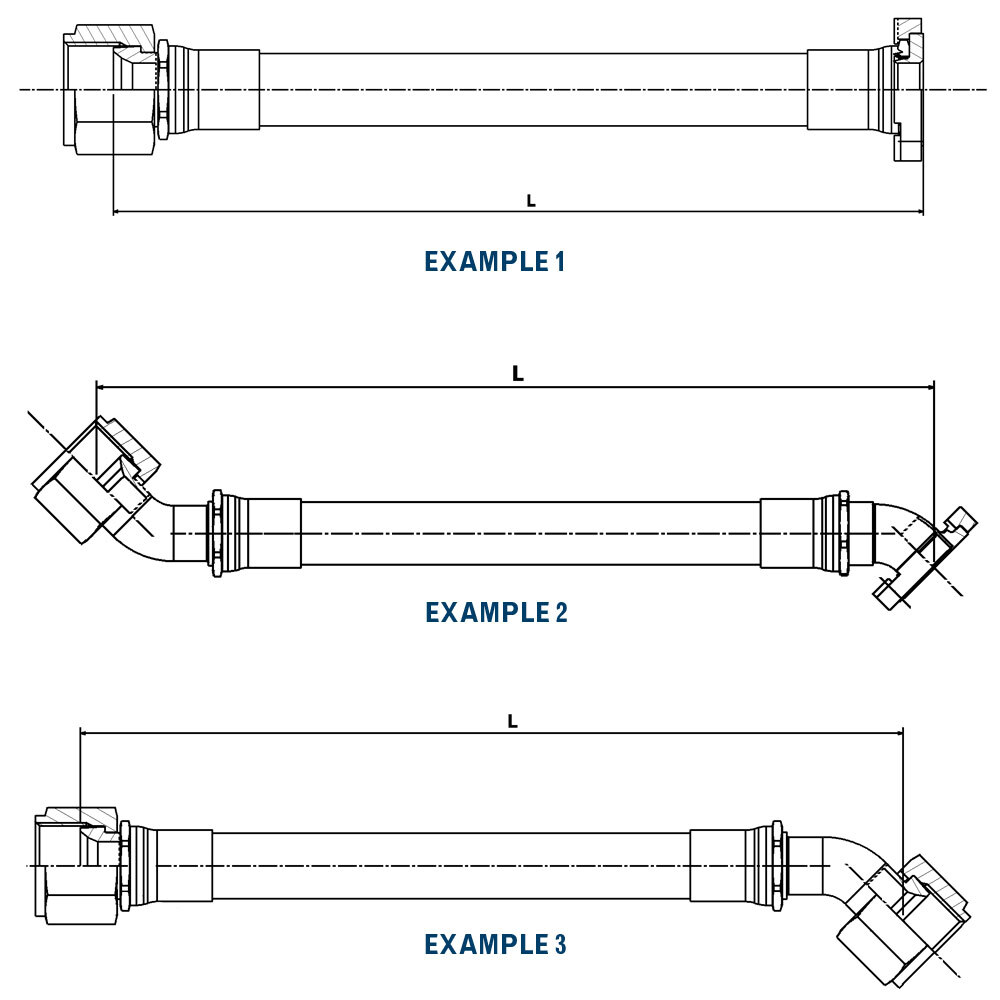 Overall hose length measurement diagram