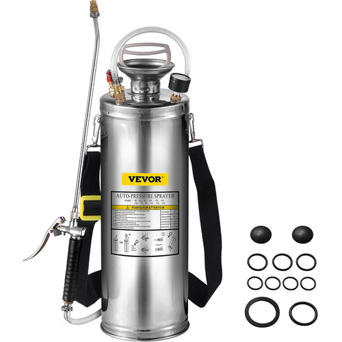 VEVOR 3Gal Stainless Steel Sprayer, Set with 20" Wand& Handle& 3FT Reinforced Hose, Hand Pump Spray