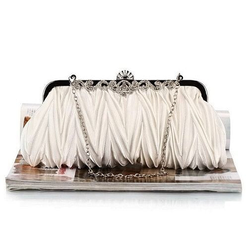 Luxurious Folding Cloth Design Evening/ Wedding Party Handbag - White