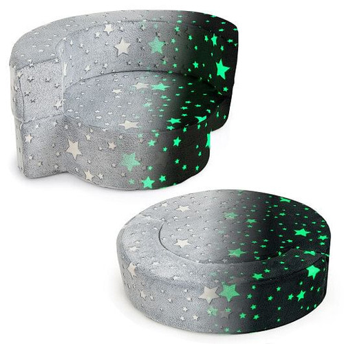 2-in-1 Toddler Chair Glow in the Dark Kids Couch with Cover Convertible Sofa-Gray - Color: Gray