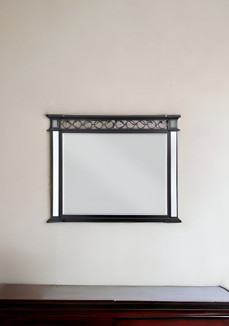 42" Mirrored, Black & Sliver Finish Dresser Mirror