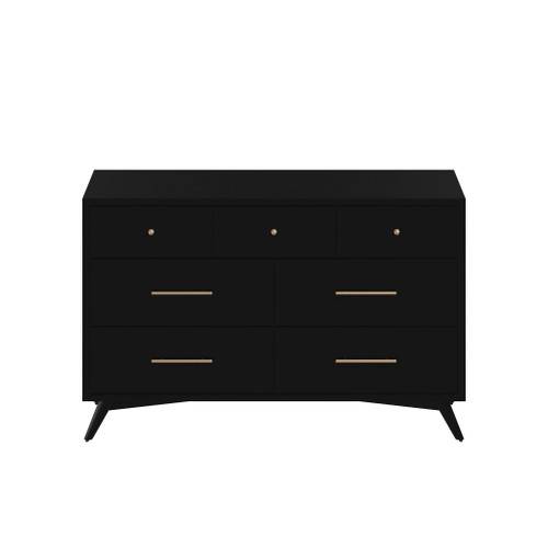 56" Black Solid Wood Seven Drawer Double Dresser