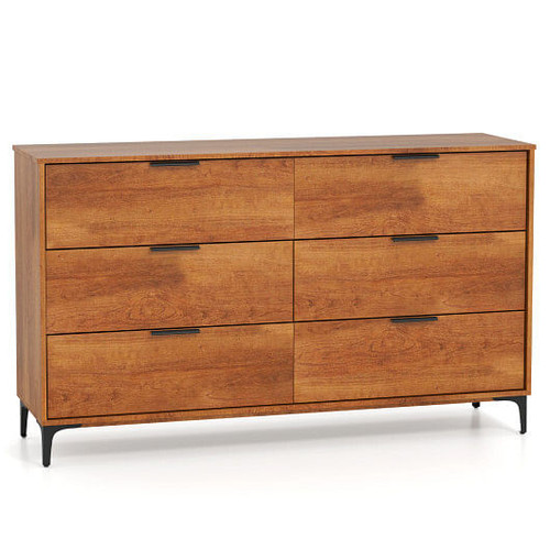 6-Drawer Dresser with Interlock System for Bedroom Living Room-Cherry - Color: Cherry
