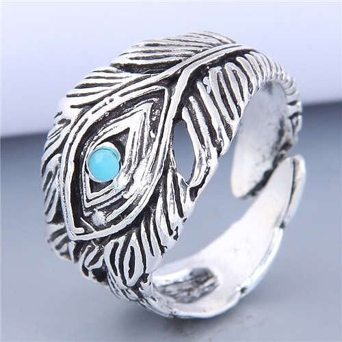 Bold Fashion Jewelry Charming Eye with Feathers Modeling Vintage Alloy Ring - Blue