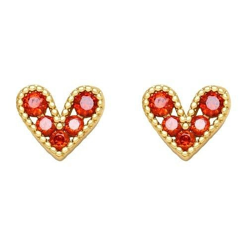 Mini Heart Fashion Design Cubic Zirconia Copper Stud Earrings - Red